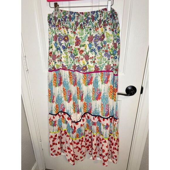 Anthropologie Lorraine Faaria Mixed Media Tiered Maxi Skirt XL *FLAWED* Cottage - Picture 4 of 10